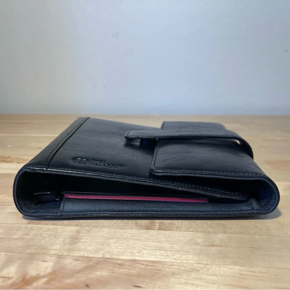 Vintage Time Manager Original Black Gloss Leather 6-Ring Personal Planner Binder